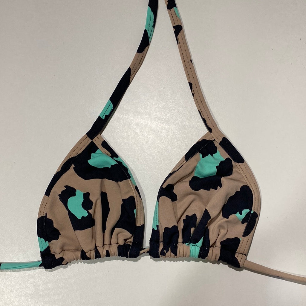 TOP TRIÁNGULO LEOPARDO BEIGE CON TURQUESA