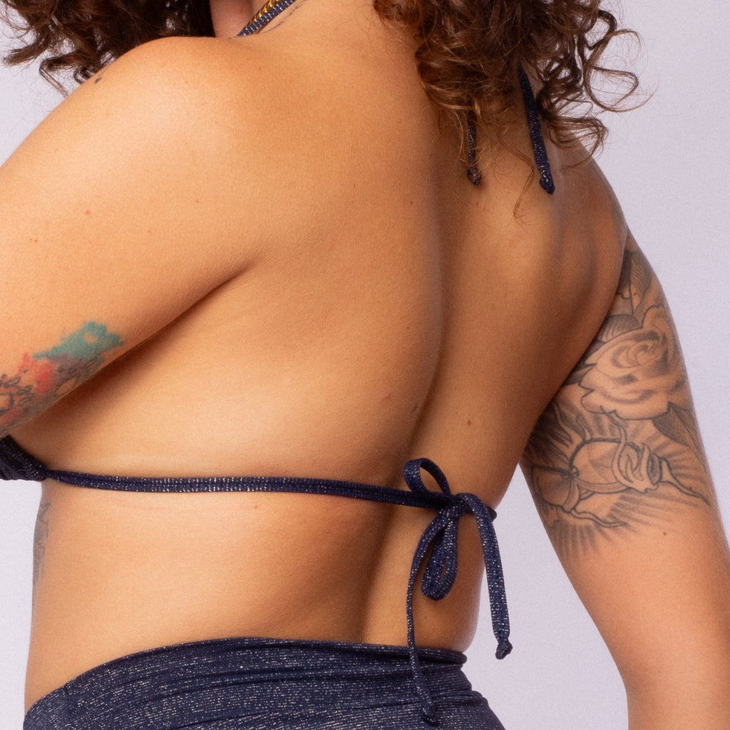 TOP TRIÁNGULO LUREX AZUL MARINO