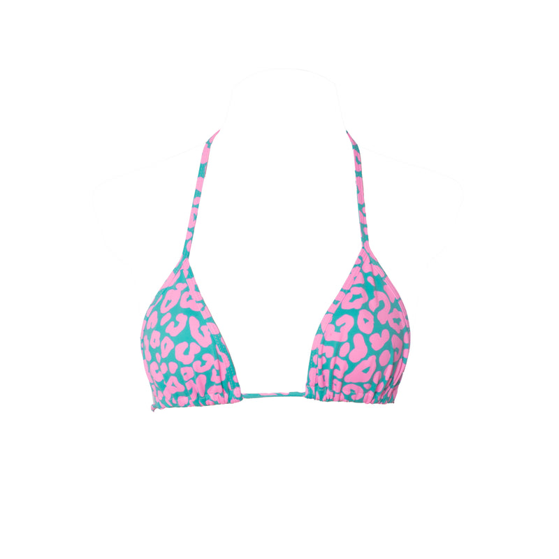 TOP TRIÁNGULO LEOPARDO ROSA CON AZUL